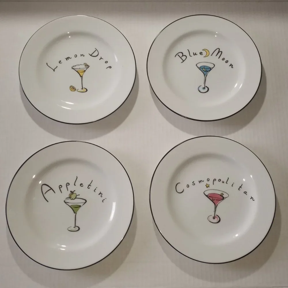 Pottery Barn Set of 4 Martini Coctail Plates